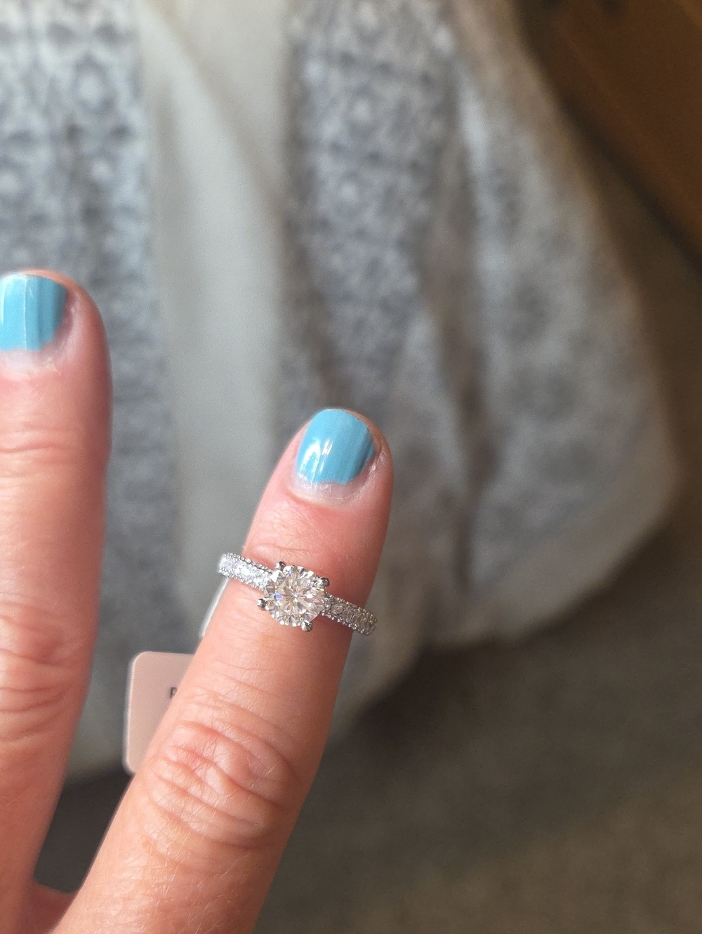 Clear Solitaire Pavé-Accent Silver Ring - White Gra Moissanite